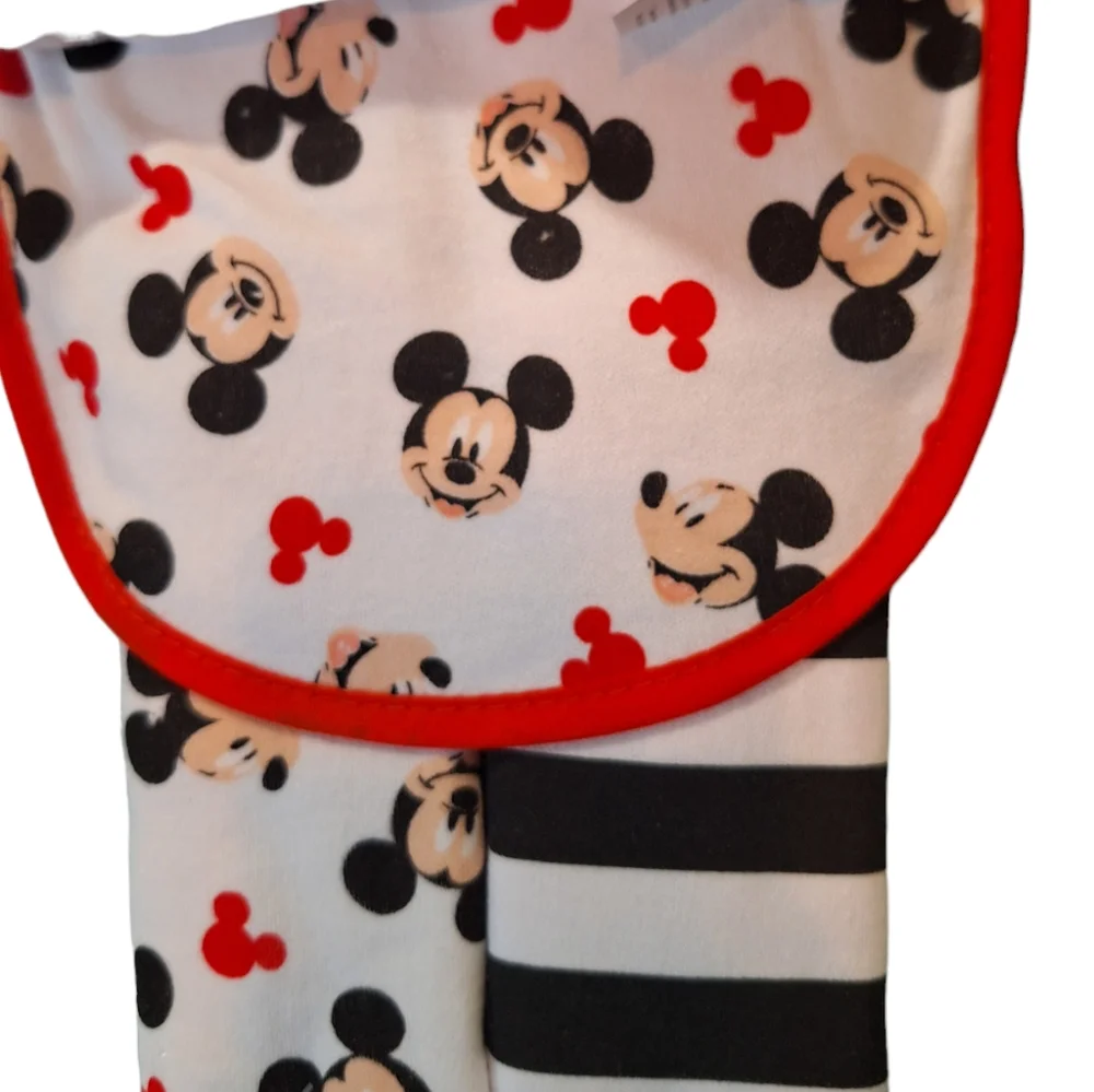 Disney Baby Mickey Mouse 4 Piece Set - 2 Bibs & 2 Burp Clothes NEW